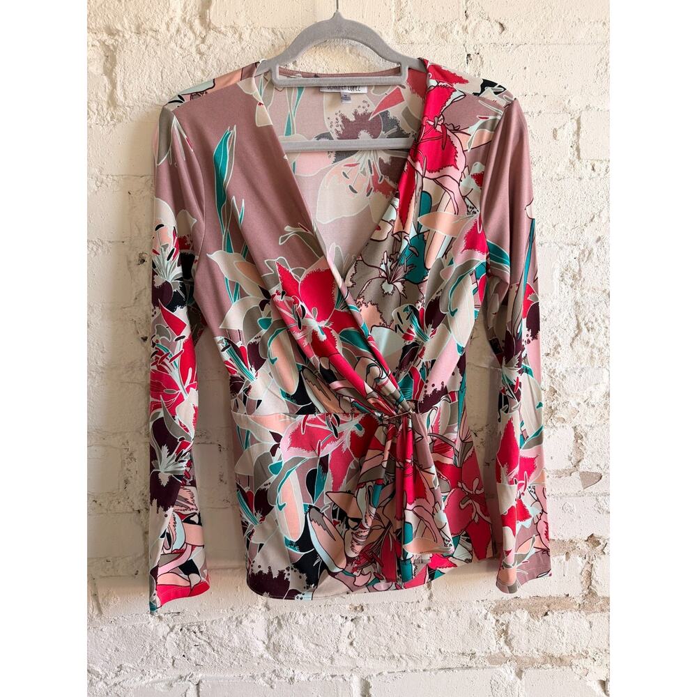 Jennifer Lopez Floral Wrap Top Gold Logo Hardware Women’s Medium Y2K Glam